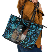 New Zealand Tui Bird Taiaha Leather Tote Bag Maori Weapon Paua Shell Mix Silver Fern LT14 - Polynesian Pride