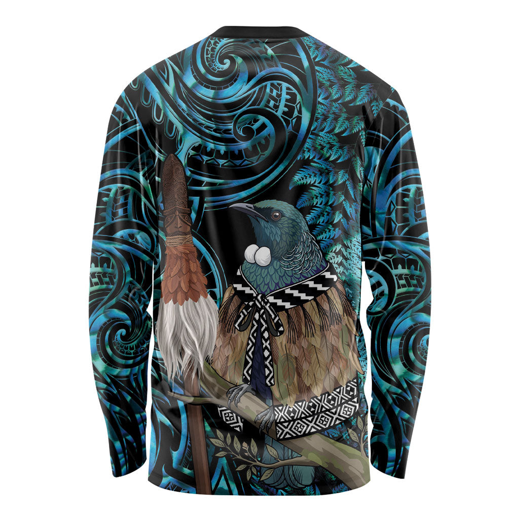 New Zealand Tui Bird Taiaha Long Sleeve Shirt Maori Weapon Paua Shell Mix Silver Fern LT14 - Polynesian Pride