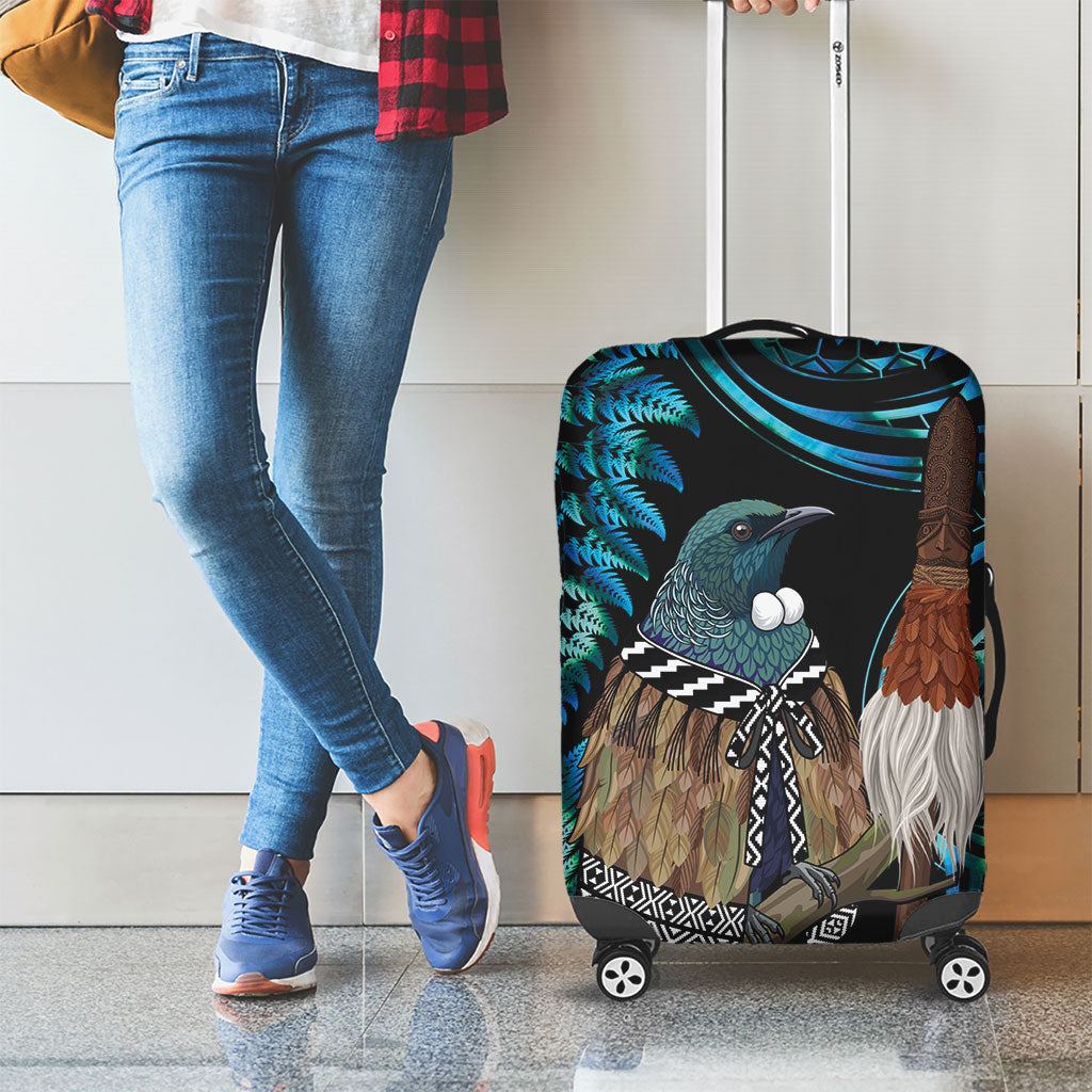 New Zealand Tui Bird Taiaha Luggage Cover Maori Weapon Paua Shell Mix Silver Fern LT14 - Polynesian Pride