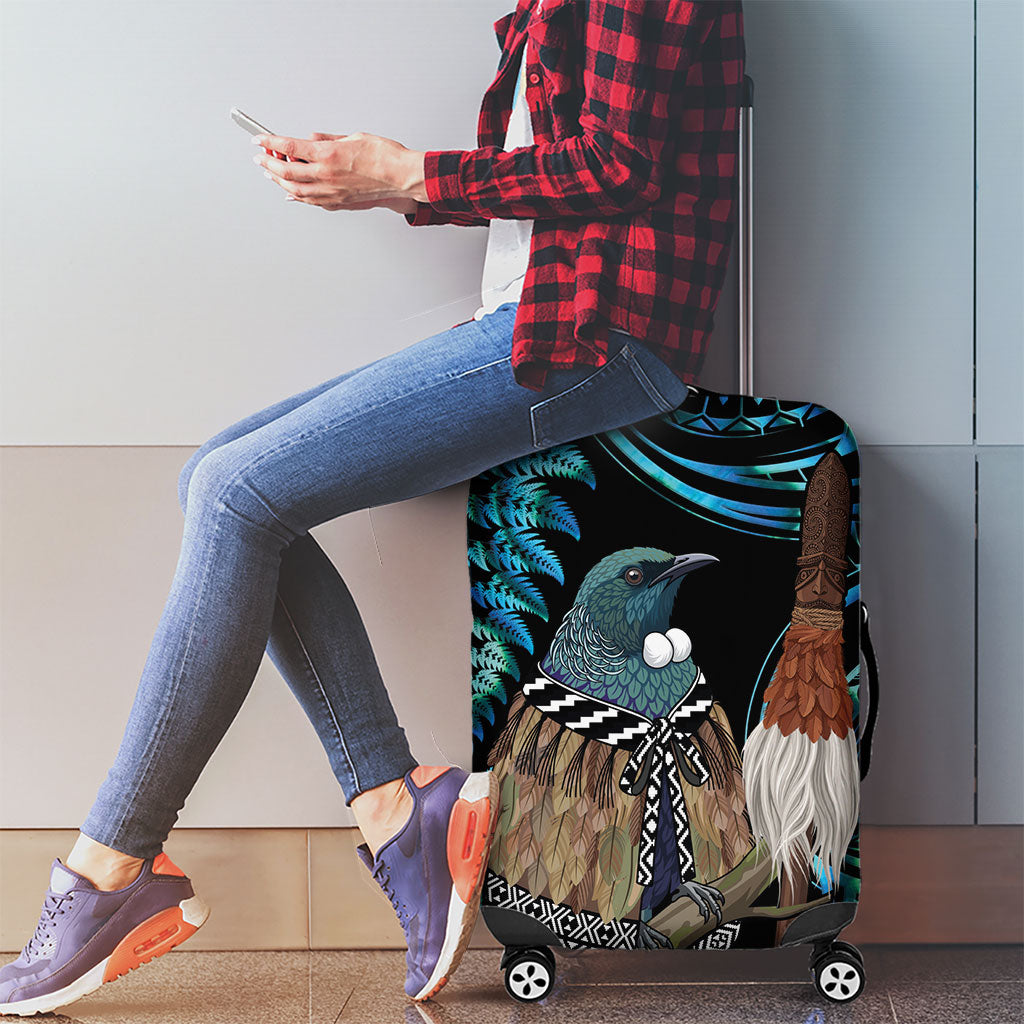 New Zealand Tui Bird Taiaha Luggage Cover Maori Weapon Paua Shell Mix Silver Fern LT14 - Polynesian Pride