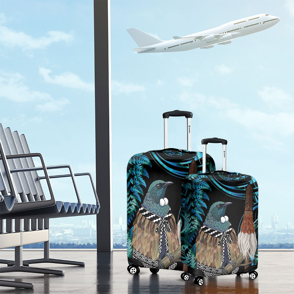 New Zealand Tui Bird Taiaha Luggage Cover Maori Weapon Paua Shell Mix Silver Fern LT14 - Polynesian Pride