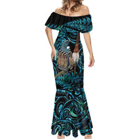 New Zealand Tui Bird Taiaha Mermaid Dress Maori Weapon Paua Shell Mix Silver Fern LT14 - Polynesian Pride