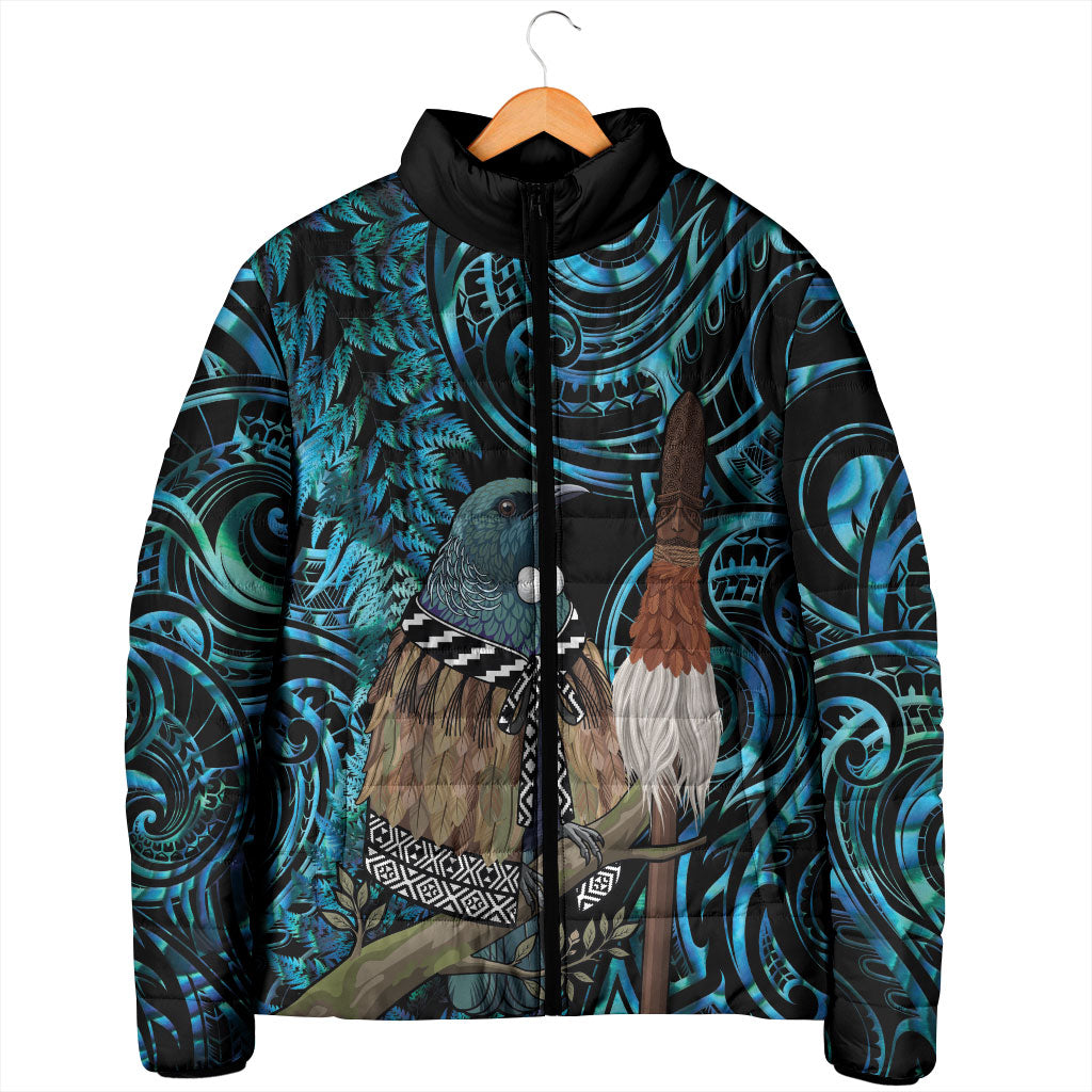New Zealand Tui Bird Taiaha Padded Jacket Maori Weapon Paua Shell Mix Silver Fern LT14 - Polynesian Pride