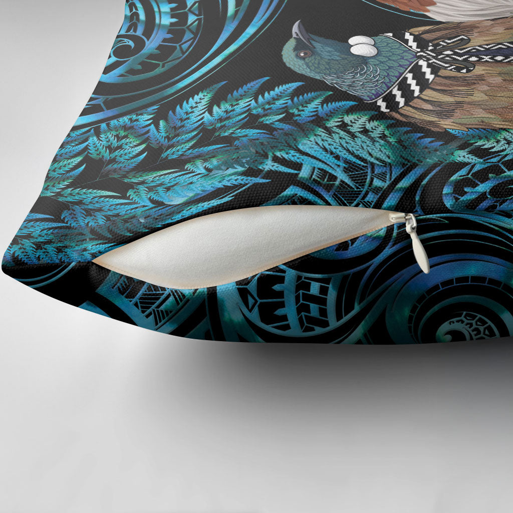 New Zealand Tui Bird Taiaha Pillow Cover Maori Weapon Paua Shell Mix Silver Fern LT14 - Polynesian Pride