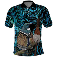 New Zealand Tui Bird Taiaha Polo Shirt Maori Weapon Paua Shell Mix Silver Fern LT14 Turquoise - Polynesian Pride