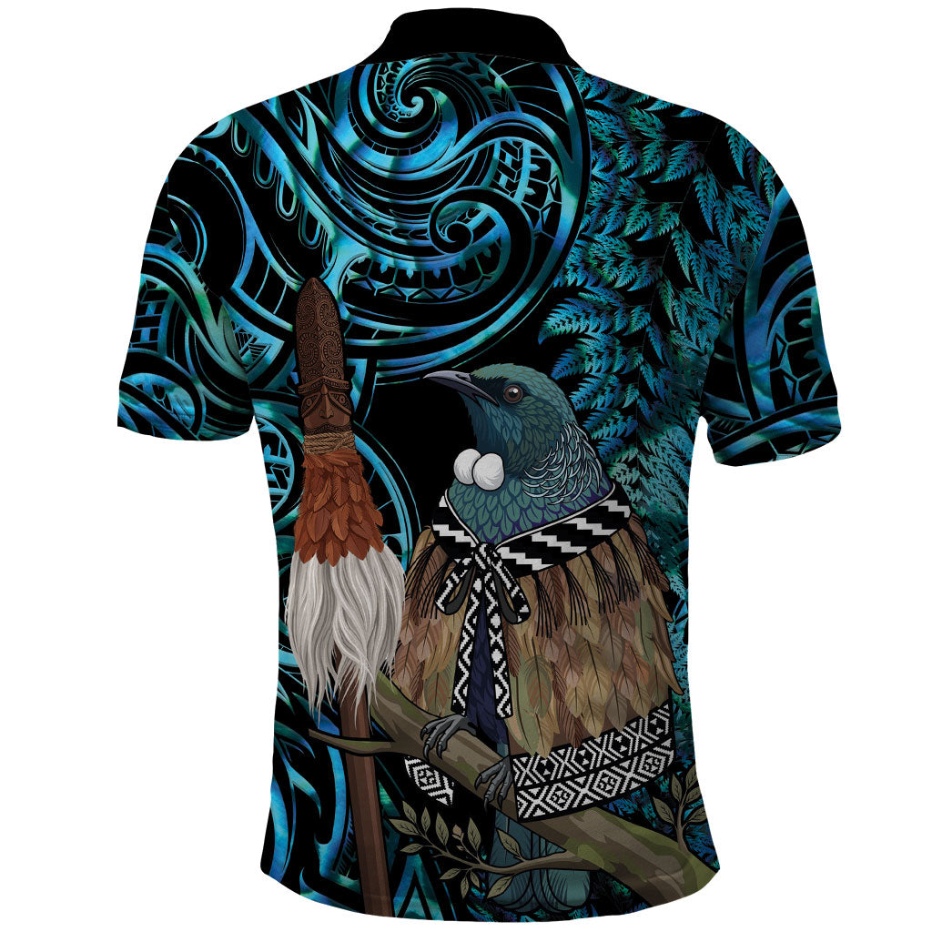 New Zealand Tui Bird Taiaha Polo Shirt Maori Weapon Paua Shell Mix Silver Fern LT14 - Polynesian Pride