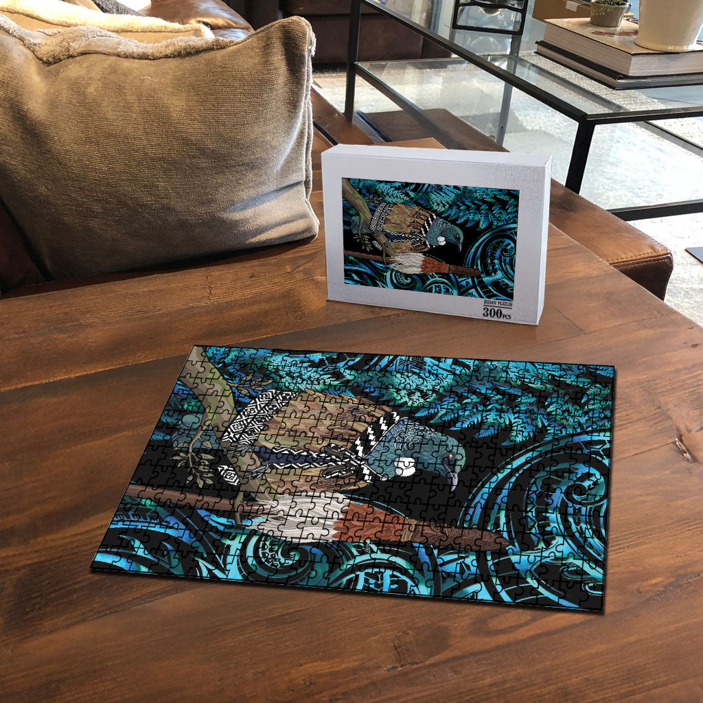 New Zealand Tui Bird Taiaha Puzzle Maori Weapon Paua Shell Mix Silver Fern LT14 - Polynesian Pride