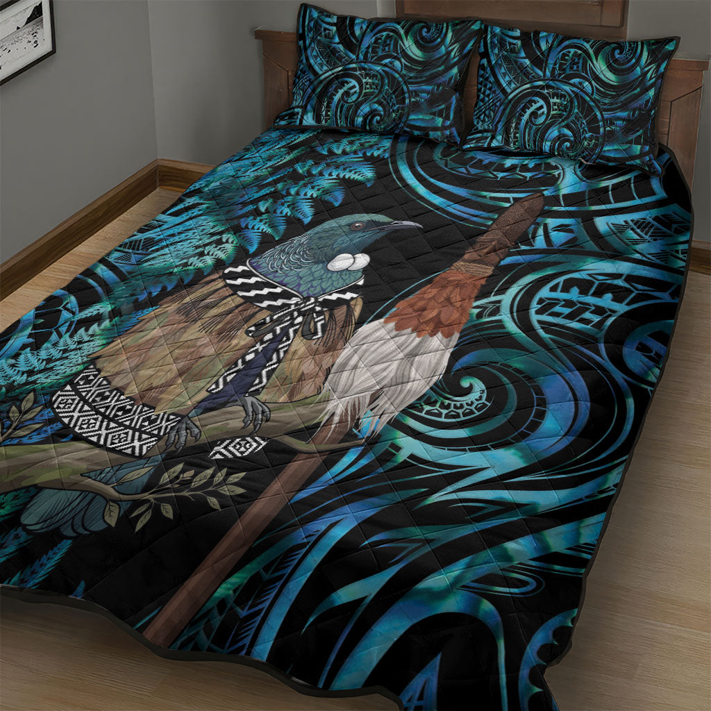New Zealand Tui Bird Taiaha Quilt Bed Set Maori Weapon Paua Shell Mix Silver Fern LT14 - Polynesian Pride