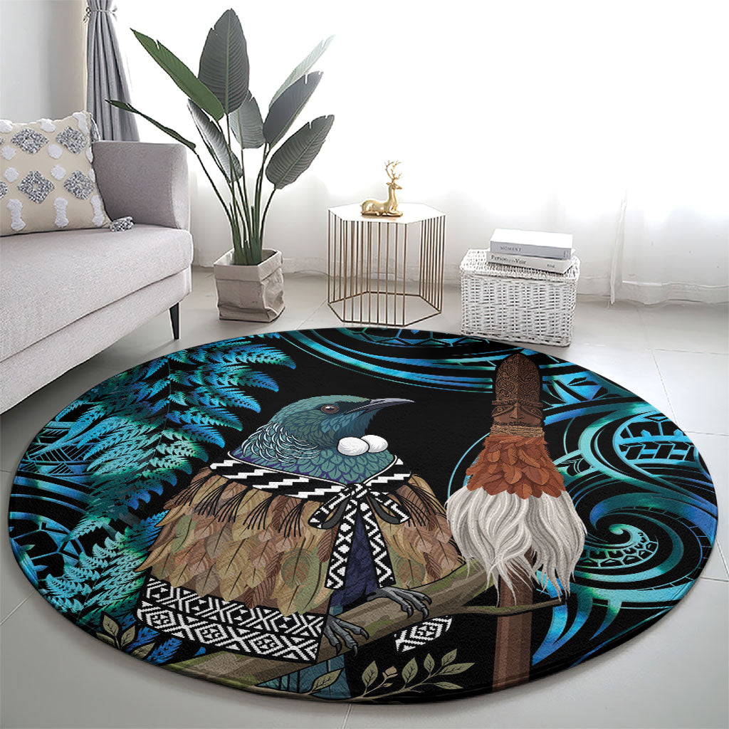 New Zealand Tui Bird Taiaha Round Carpet Maori Weapon Paua Shell Mix Silver Fern LT14 - Polynesian Pride