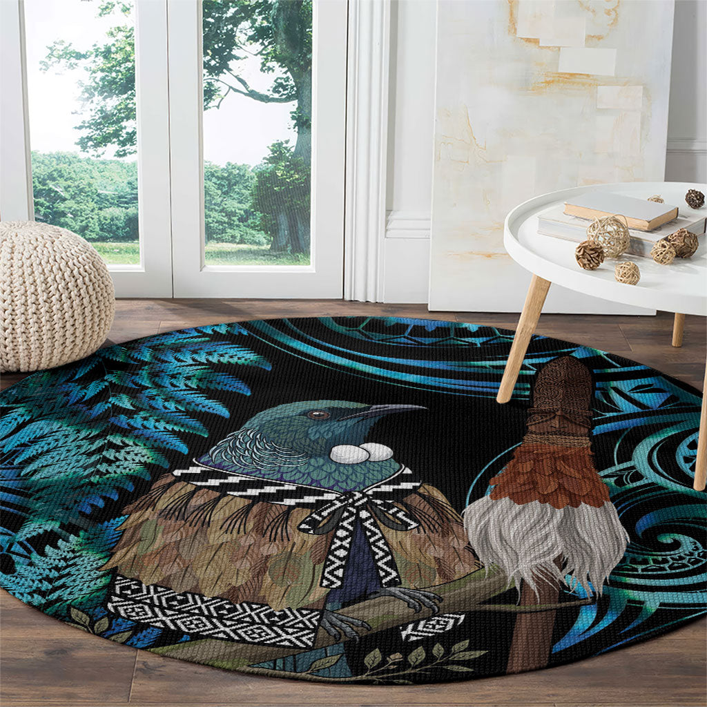 New Zealand Tui Bird Taiaha Round Carpet Maori Weapon Paua Shell Mix Silver Fern LT14 - Polynesian Pride