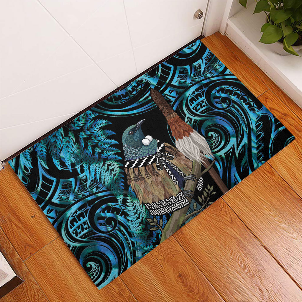New Zealand Tui Bird Taiaha Rubber Doormat Maori Weapon Paua Shell Mix Silver Fern LT14 - Polynesian Pride