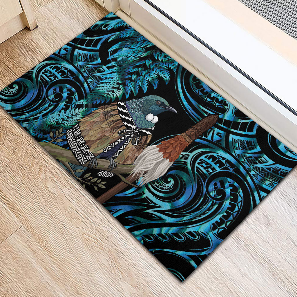 New Zealand Tui Bird Taiaha Rubber Doormat Maori Weapon Paua Shell Mix Silver Fern LT14 - Polynesian Pride