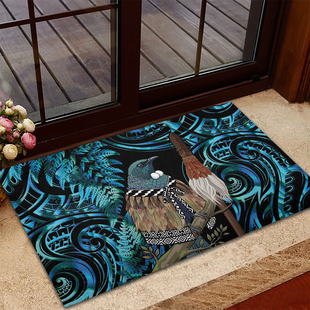 New Zealand Tui Bird Taiaha Rubber Doormat Maori Weapon Paua Shell Mix Silver Fern LT14 - Polynesian Pride