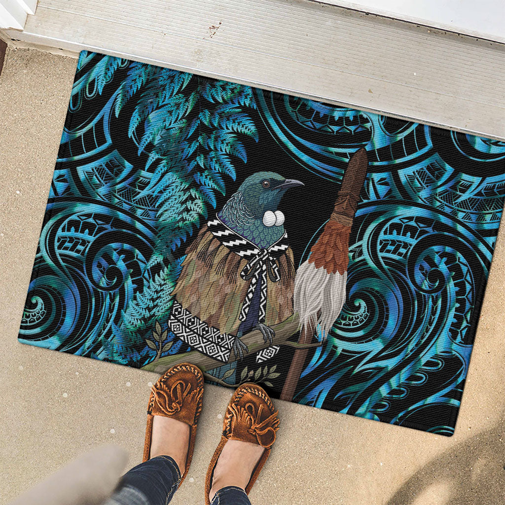 New Zealand Tui Bird Taiaha Rubber Doormat Maori Weapon Paua Shell Mix Silver Fern LT14 - Polynesian Pride