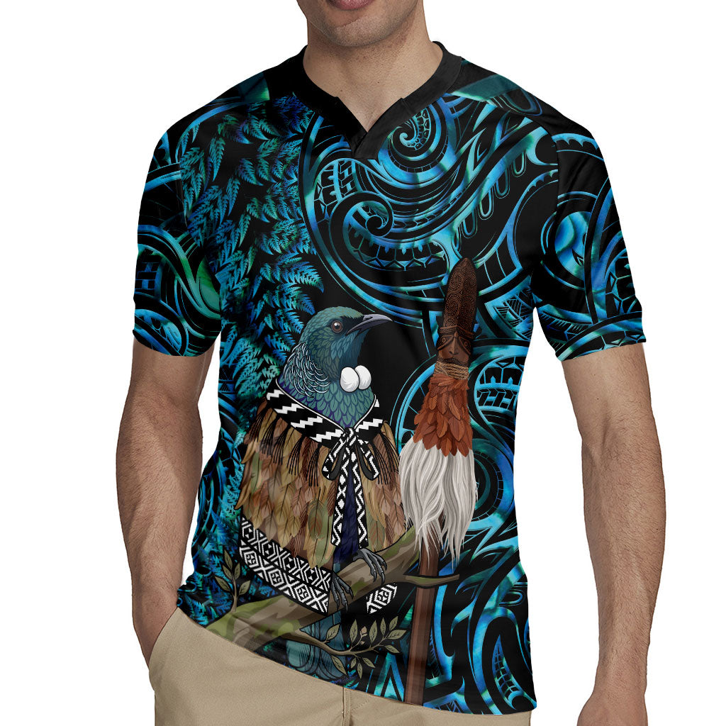 New Zealand Tui Bird Taiaha Rugby Jersey Maori Weapon Paua Shell Mix Silver Fern LT14 - Polynesian Pride
