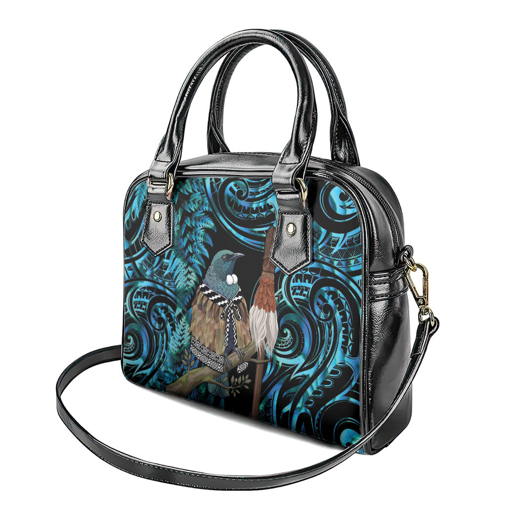 New Zealand Tui Bird Taiaha Shoulder Handbag Maori Weapon Paua Shell Mix Silver Fern LT14 - Polynesian Pride