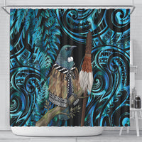 New Zealand Tui Bird Taiaha Shower Curtain Maori Weapon Paua Shell Mix Silver Fern LT14 - Polynesian Pride