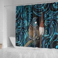 New Zealand Tui Bird Taiaha Shower Curtain Maori Weapon Paua Shell Mix Silver Fern LT14 - Polynesian Pride