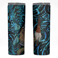 New Zealand Tui Bird Taiaha Skinny Tumbler Maori Weapon Paua Shell Mix Silver Fern LT14 Turquoise - Polynesian Pride