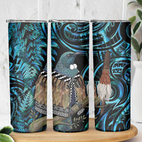New Zealand Tui Bird Taiaha Skinny Tumbler Maori Weapon Paua Shell Mix Silver Fern LT14 - Polynesian Pride