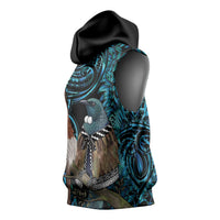 New Zealand Tui Bird Taiaha Sleeveless Hoodie Maori Weapon Paua Shell Mix Silver Fern LT14 - Polynesian Pride