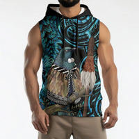 New Zealand Tui Bird Taiaha Sleeveless Hoodie Maori Weapon Paua Shell Mix Silver Fern LT14 - Polynesian Pride
