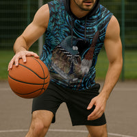 New Zealand Tui Bird Taiaha Sleeveless Hoodie Maori Weapon Paua Shell Mix Silver Fern LT14 - Polynesian Pride