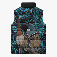 New Zealand Tui Bird Taiaha Sleeveless Puffer Jacket Maori Weapon Paua Shell Mix Silver Fern LT14 - Polynesian Pride