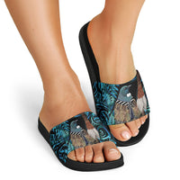 New Zealand Tui Bird Taiaha Slide Sandals Maori Weapon Paua Shell Mix Silver Fern LT14 - Polynesian Pride