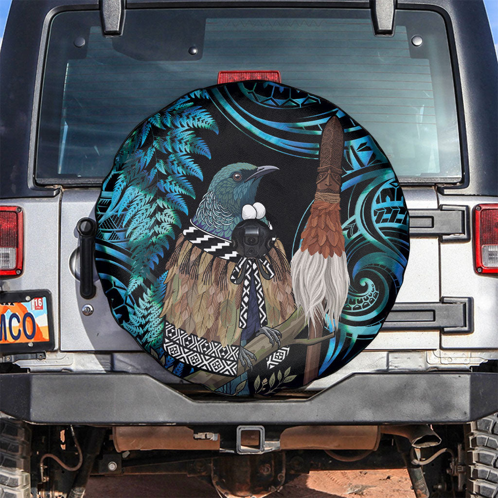 New Zealand Tui Bird Taiaha Spare Tire Cover Maori Weapon Paua Shell Mix Silver Fern LT14 Turquoise - Polynesian Pride