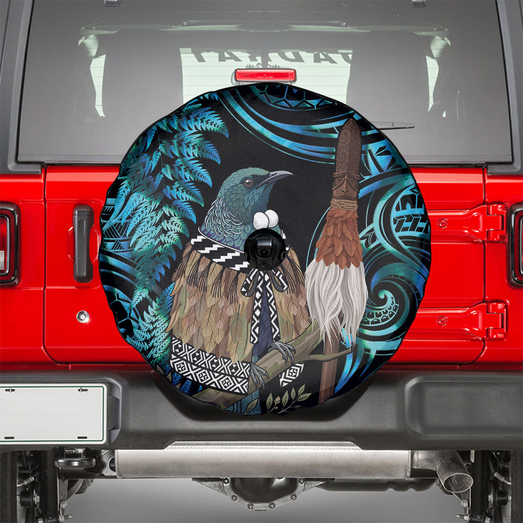 New Zealand Tui Bird Taiaha Spare Tire Cover Maori Weapon Paua Shell Mix Silver Fern LT14 - Polynesian Pride