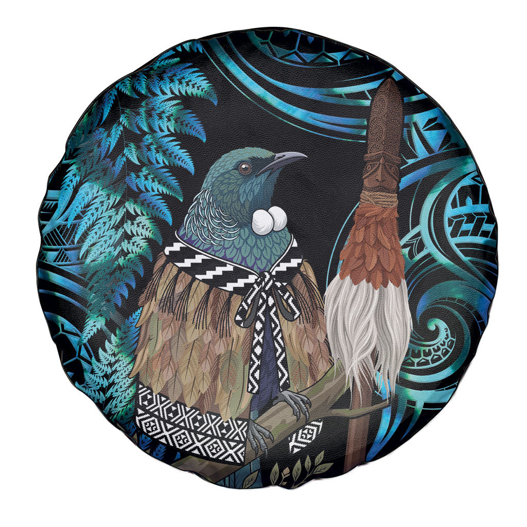 New Zealand Tui Bird Taiaha Spare Tire Cover Maori Weapon Paua Shell Mix Silver Fern LT14 - Polynesian Pride