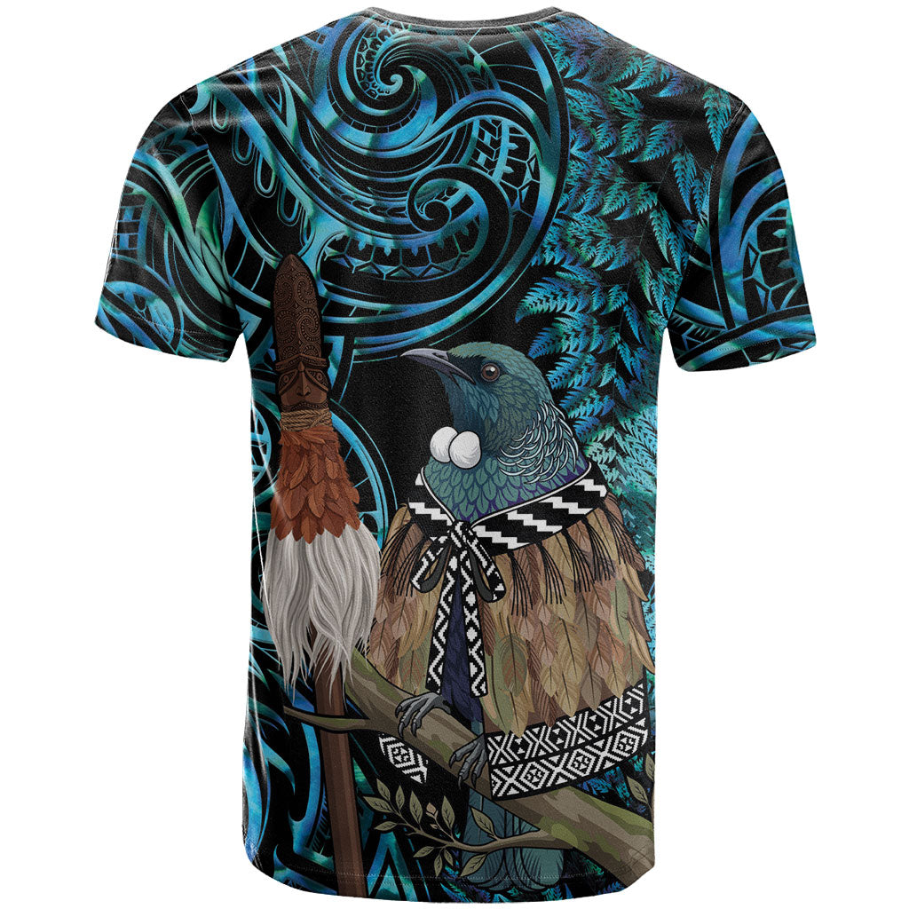 New Zealand Tui Bird Taiaha T Shirt Maori Weapon Paua Shell Mix Silver Fern LT14 - Polynesian Pride