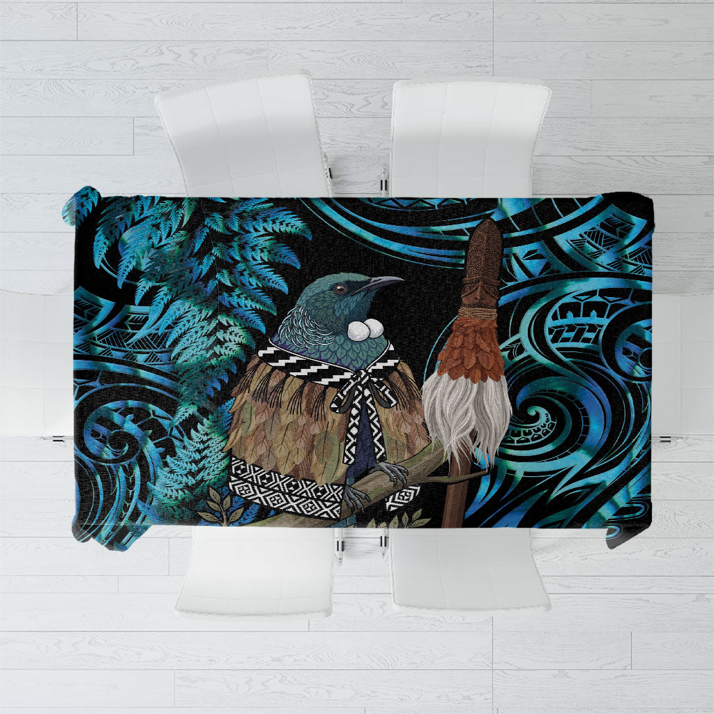New Zealand Tui Bird Taiaha Tablecloth Maori Weapon Paua Shell Mix Silver Fern LT14 Turquoise - Polynesian Pride