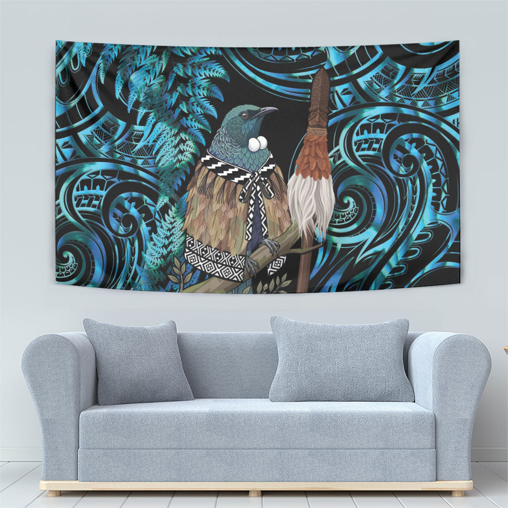 New Zealand Tui Bird Taiaha Tapestry Maori Weapon Paua Shell Mix Silver Fern LT14 - Polynesian Pride