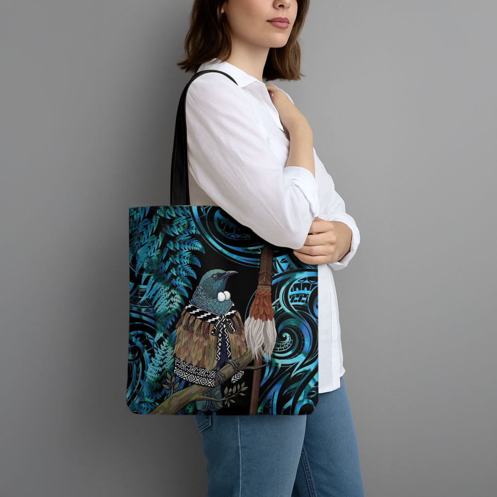 New Zealand Tui Bird Taiaha Tote Bag Maori Weapon Paua Shell Mix Silver Fern LT14 - Polynesian Pride
