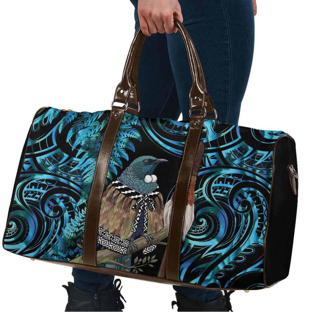 New Zealand Tui Bird Taiaha Travel Bag Maori Weapon Paua Shell Mix Silver Fern LT14 - Polynesian Pride