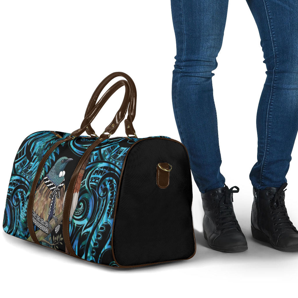 New Zealand Tui Bird Taiaha Travel Bag Maori Weapon Paua Shell Mix Silver Fern LT14 - Polynesian Pride