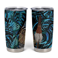 New Zealand Tui Bird Taiaha Tumbler Cup Maori Weapon Paua Shell Mix Silver Fern LT14 Turquoise - Polynesian Pride