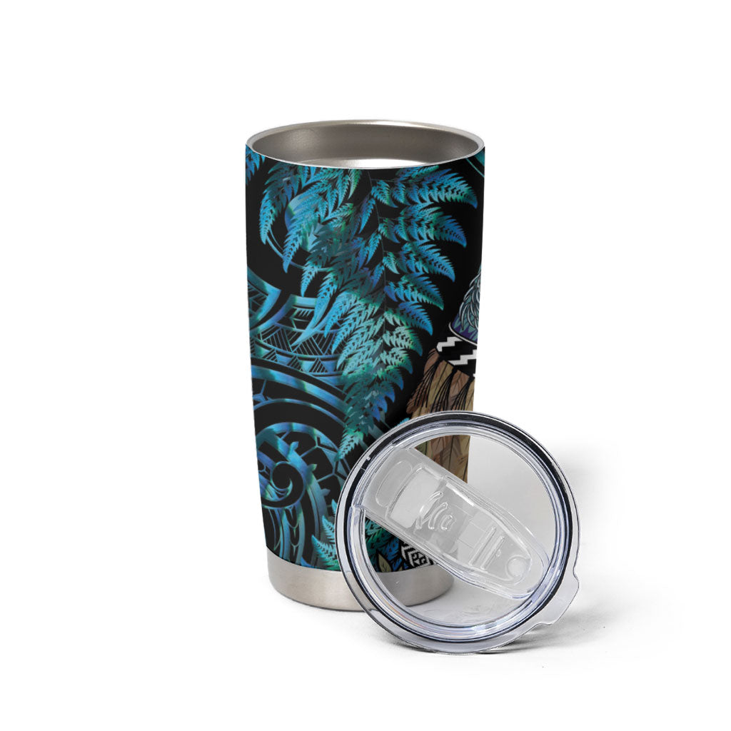 New Zealand Tui Bird Taiaha Tumbler Cup Maori Weapon Paua Shell Mix Silver Fern LT14 - Polynesian Pride