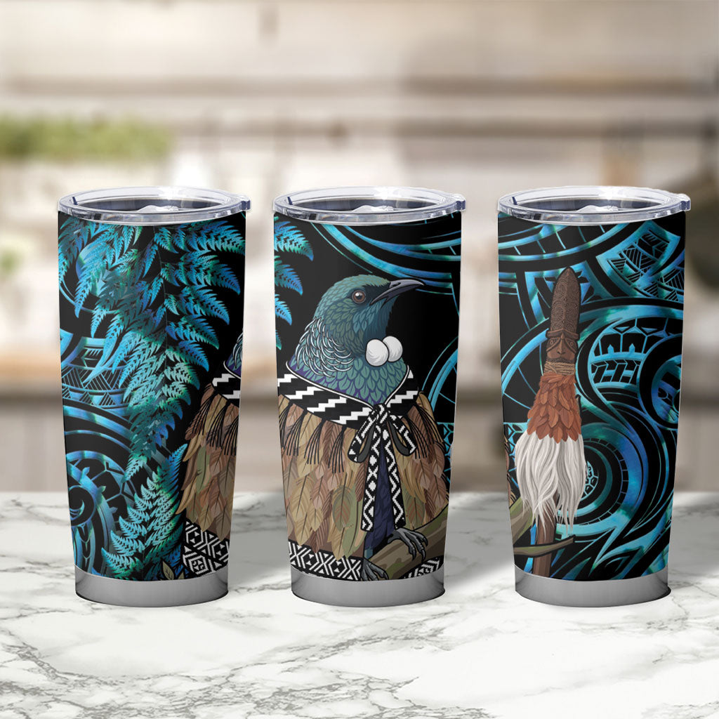 New Zealand Tui Bird Taiaha Tumbler Cup Maori Weapon Paua Shell Mix Silver Fern LT14 - Polynesian Pride