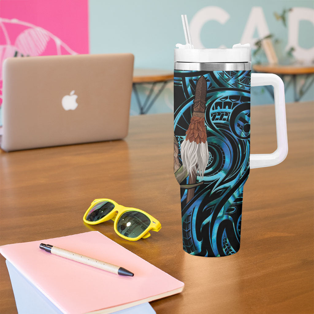 New Zealand Tui Bird Taiaha Tumbler With Handle Maori Weapon Paua Shell Mix Silver Fern LT14 - Polynesian Pride