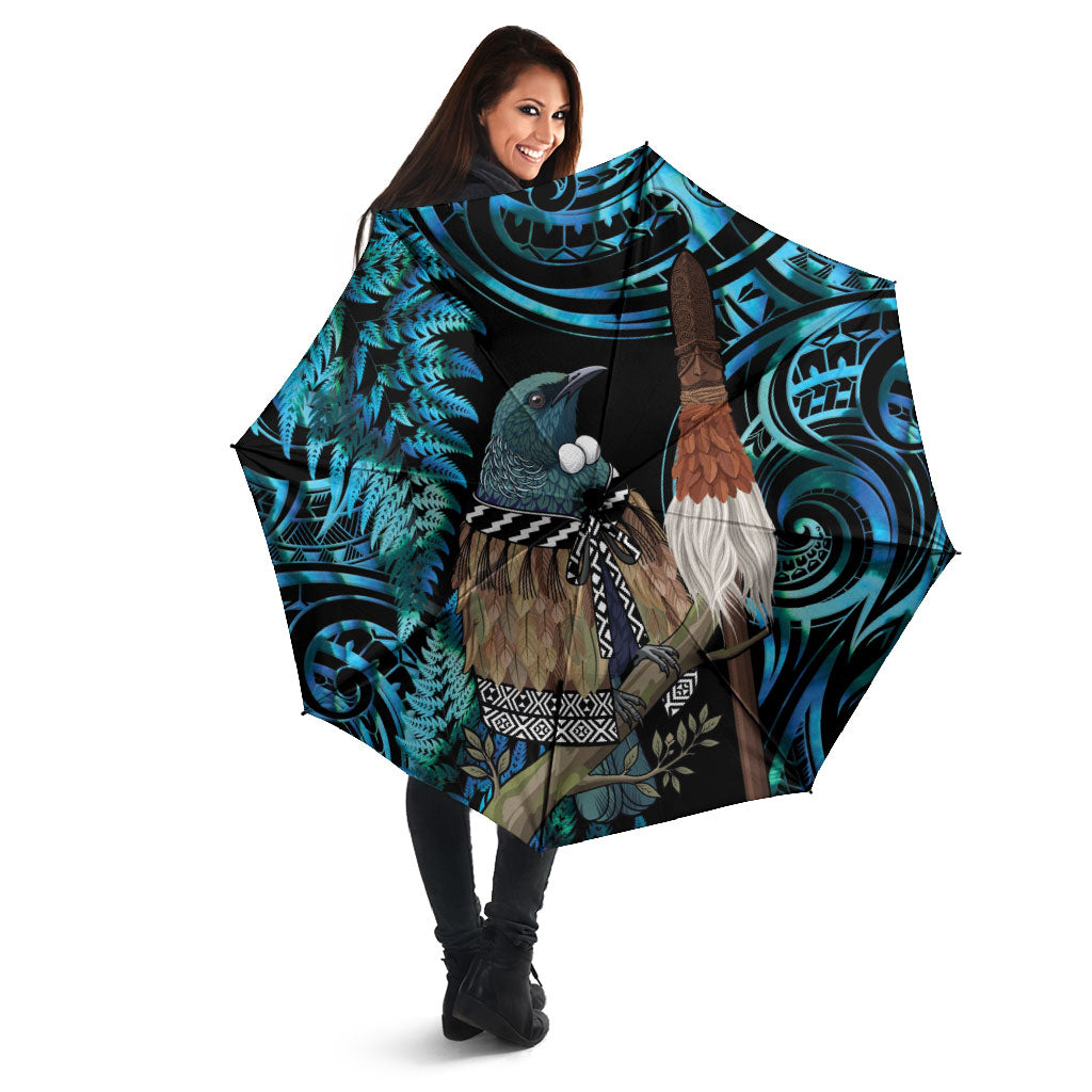 New Zealand Tui Bird Taiaha Umbrella Maori Weapon Paua Shell Mix Silver Fern LT14 - Polynesian Pride
