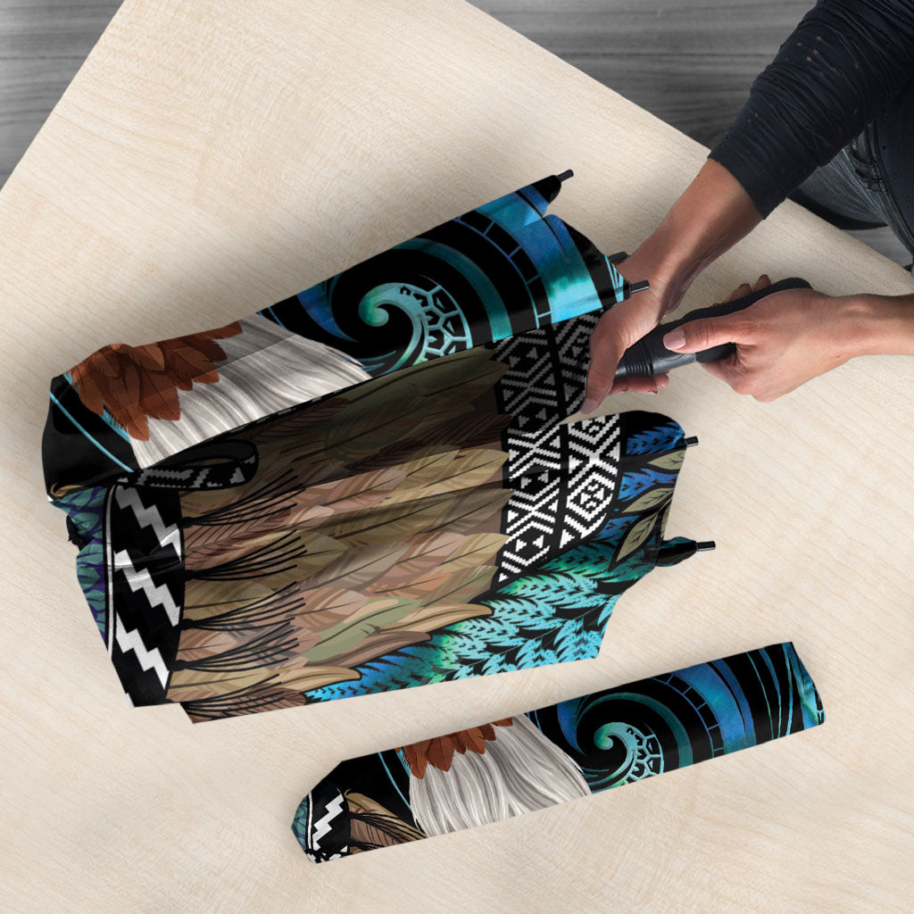 New Zealand Tui Bird Taiaha Umbrella Maori Weapon Paua Shell Mix Silver Fern LT14 - Polynesian Pride