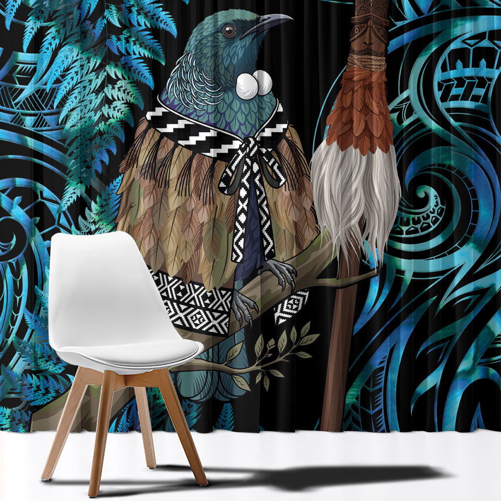 New Zealand Tui Bird Taiaha Window Curtain Maori Weapon Paua Shell Mix Silver Fern LT14 - Polynesian Pride