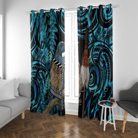 New Zealand Tui Bird Taiaha Window Curtain Maori Weapon Paua Shell Mix Silver Fern LT14 With Grommets Turquoise - Polynesian Pride