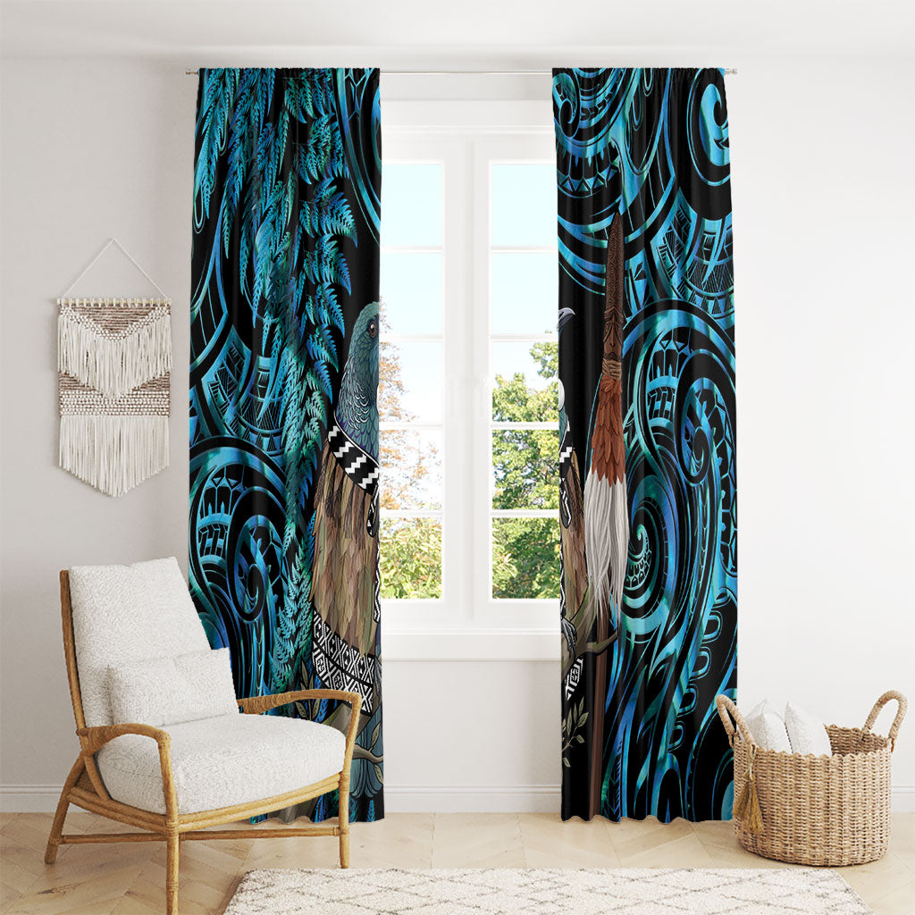 New Zealand Tui Bird Taiaha Window Curtain Maori Weapon Paua Shell Mix Silver Fern LT14 - Polynesian Pride