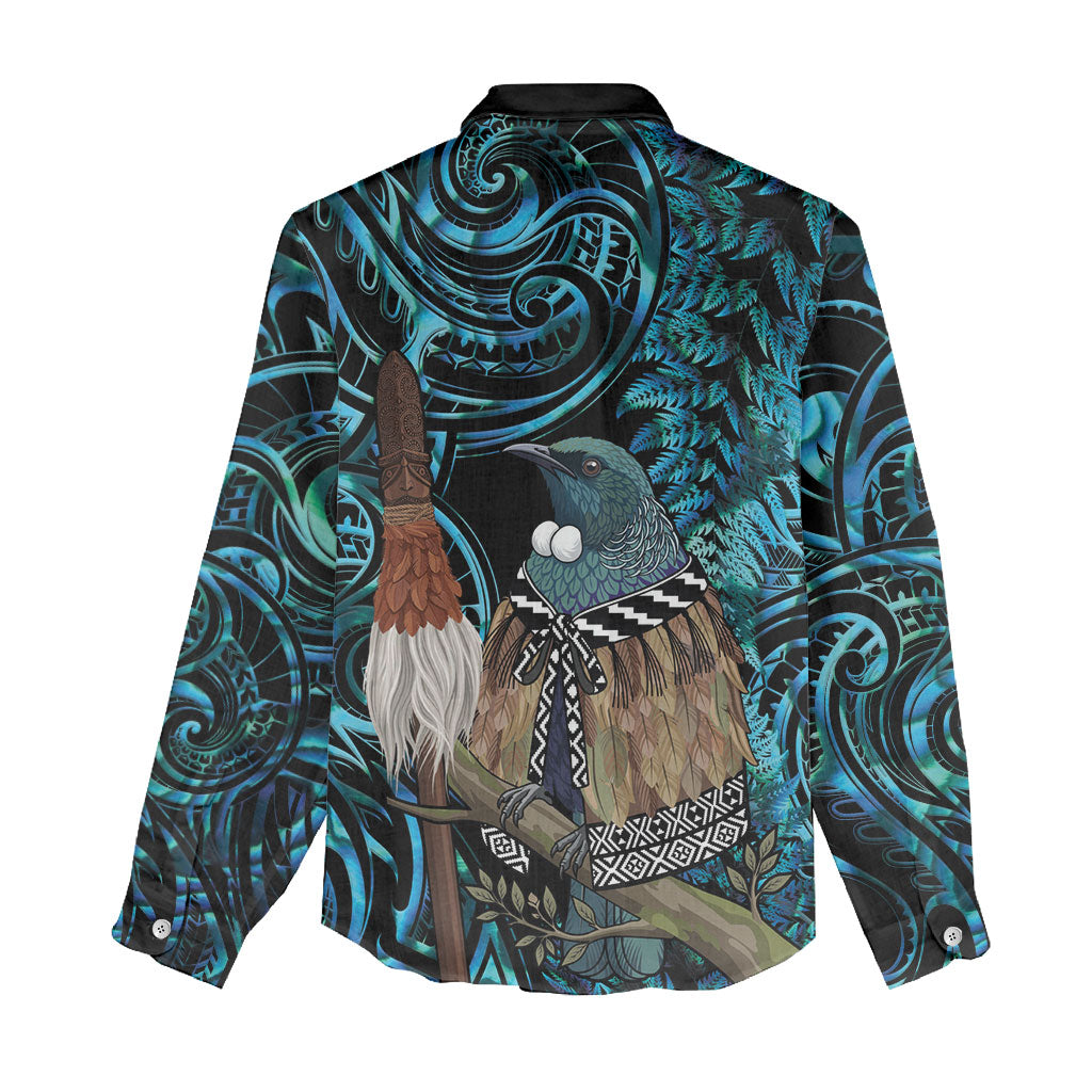 New Zealand Tui Bird Taiaha Women Casual Shirt Maori Weapon Paua Shell Mix Silver Fern LT14 - Polynesian Pride