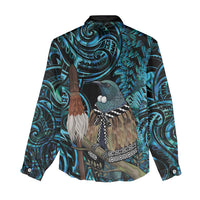 New Zealand Tui Bird Taiaha Women Casual Shirt Maori Weapon Paua Shell Mix Silver Fern LT14 - Polynesian Pride