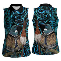 New Zealand Tui Bird Taiaha Women Sleeveless Polo Shirt Maori Weapon Paua Shell Mix Silver Fern LT14 - Polynesian Pride